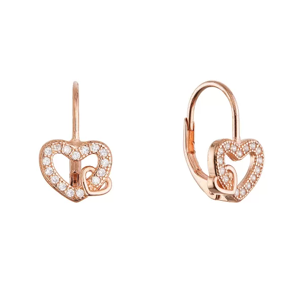 Pozlacené stříbrné náušnice propletená srdíčka 11718.1 rose gold