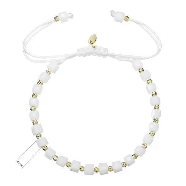 Stříbrný pozlacený náramek s bílými skleněnými korálky 13075.3 AU
