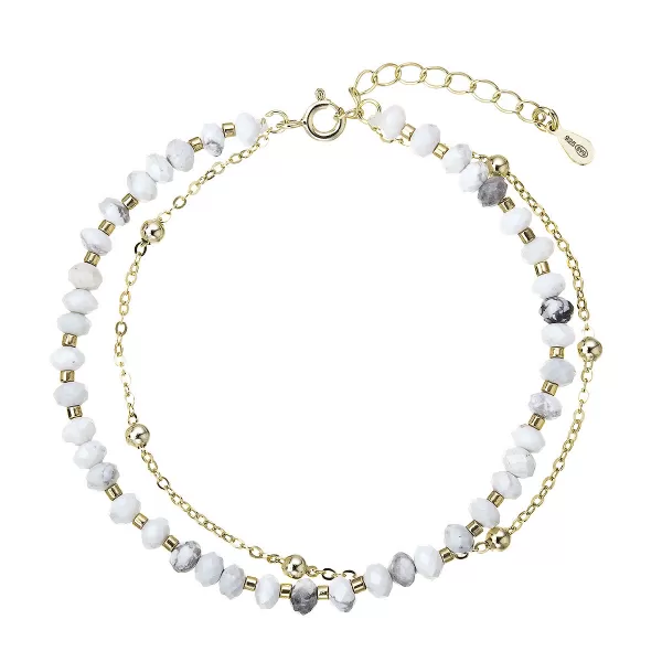 Pozlacený dvojitý náramek s bílými howlity 13115.1