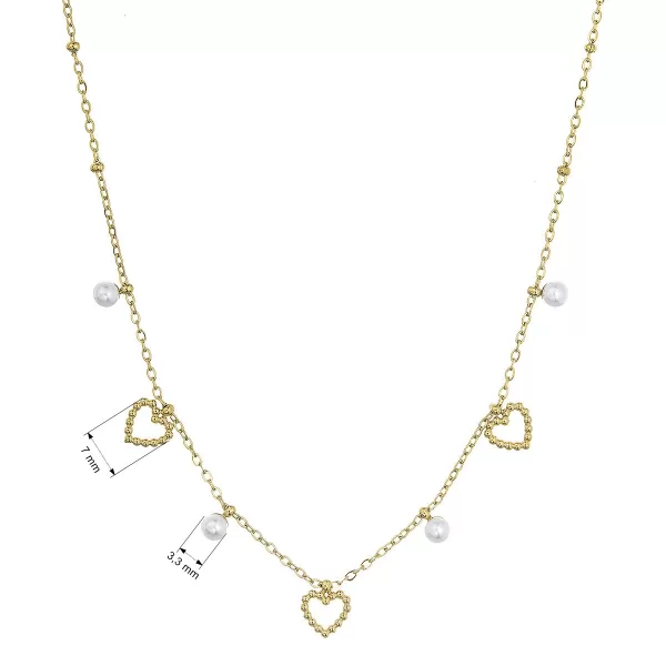 Náhrdelník ocelový s perličkami a srdíčky 42024.1