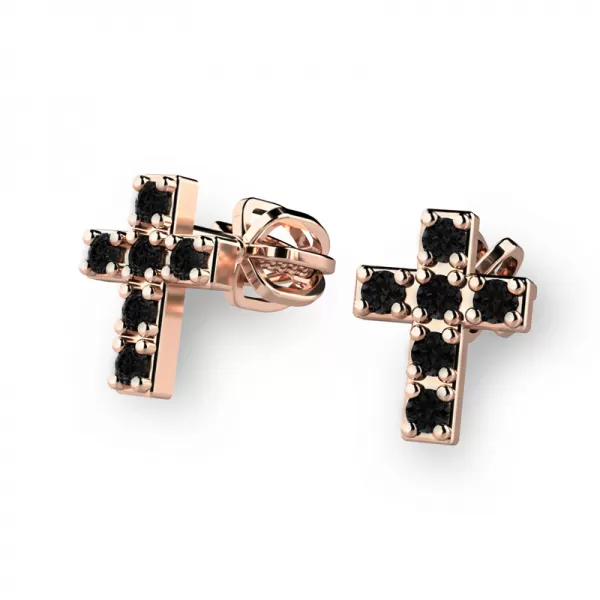 Zlaté náušnice - křížky s černými diamanty 140026-CV-DIA-Black