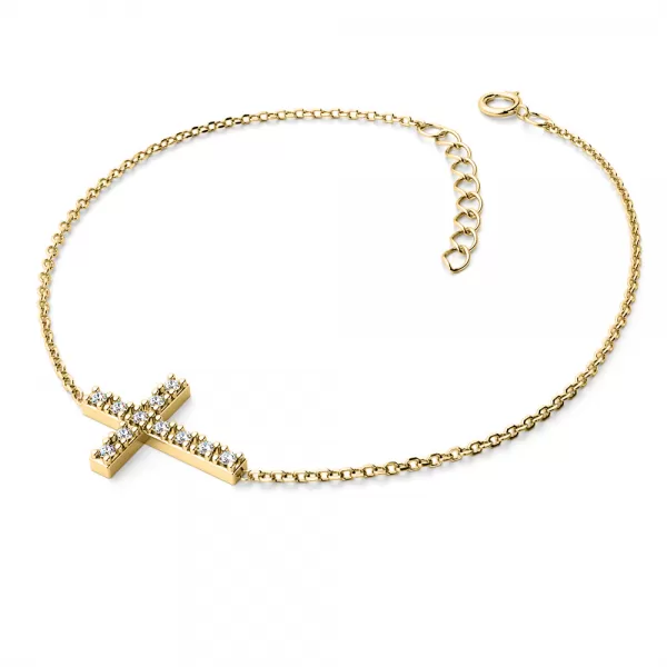 Zlatý náramek kříž s diamanty 140018-NR01-ZL-DIA