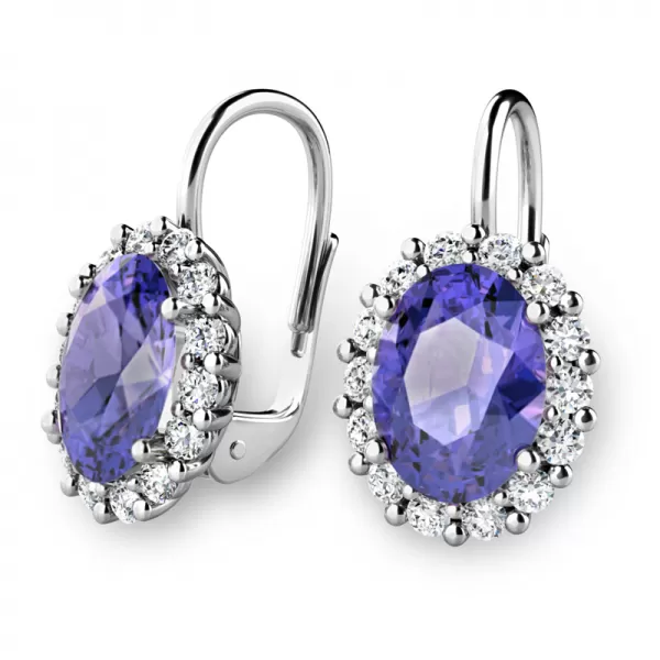 Luxusní náušnice s tanzanity a diamanty 140029-B-DIA-TAN