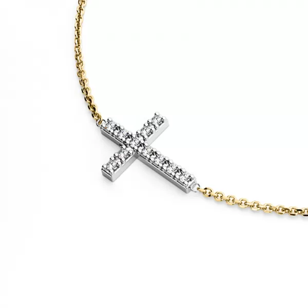Náhrdelník s křížem a diamanty 140018-NH01-ZLB-DIA