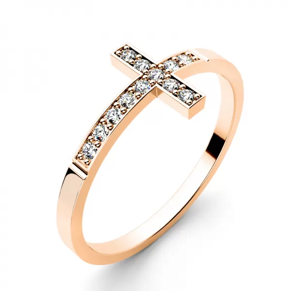 Prsten kříž  s diamanty 140032-CV-DIA