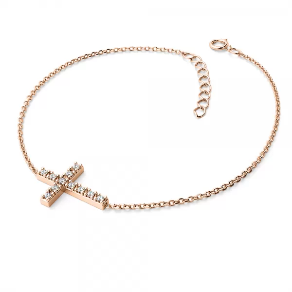Zlatý náramek kříž s diamanty 140018-NR01-CV-DIA