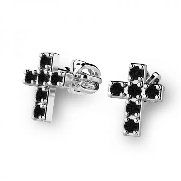 Zlaté náušnice - křížky s černými diamanty 140026-B-DIA-Black