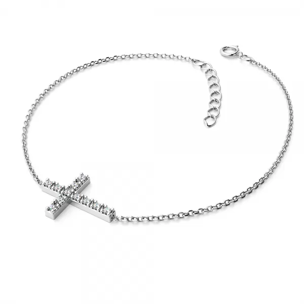 Zlatý náramek kříž s diamanty 140018-NR01-B-DIA