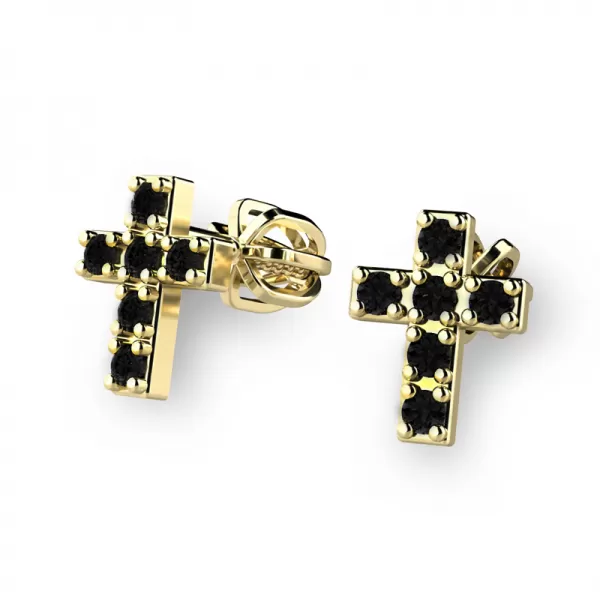 Zlaté náušnice - křížky s černými diamanty 140026-ZL-DIA-Black