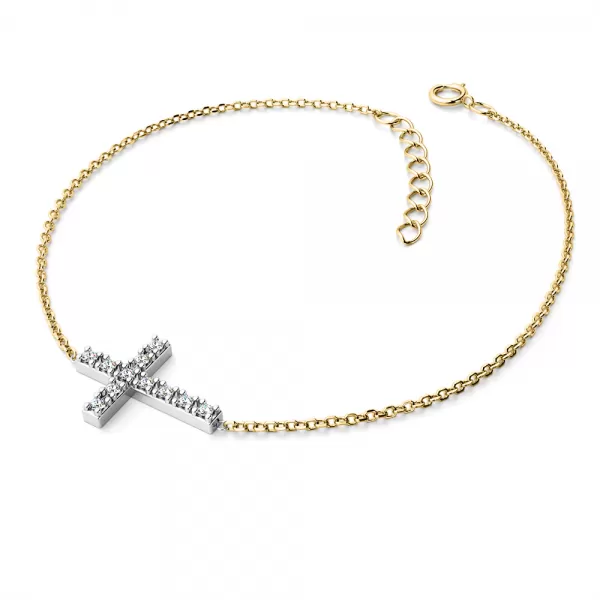 Zlatý náramek kříž s diamanty 140018-NR01-ZLB-DIA