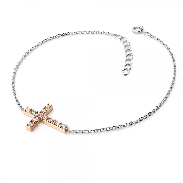 Zlatý náramek kříž s diamanty 140018-NR01-BCV-DIA