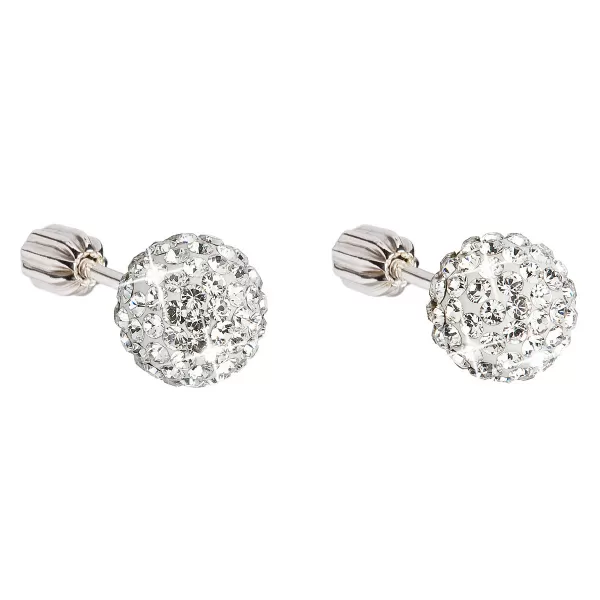 Stříbrné náušnice pecky s krystaly Swarovski bílé kulaté 31111.1 31111.1-001