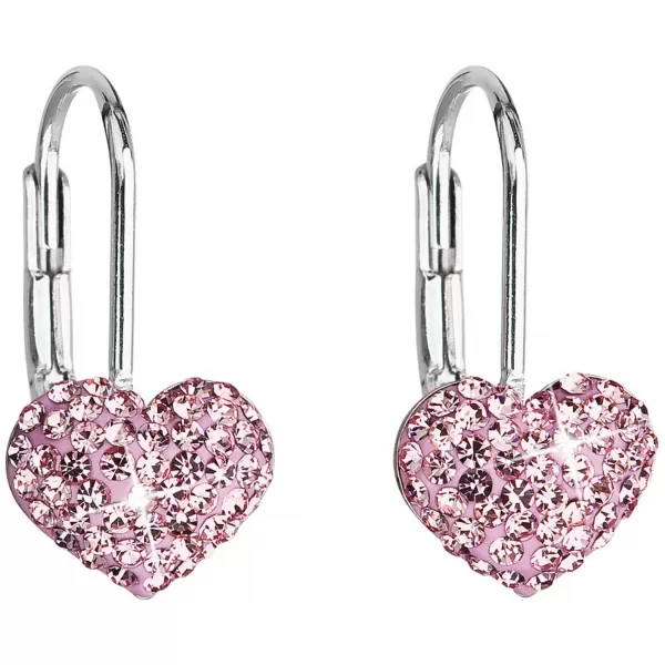 Stříbrné náušnice visací s krystaly Swarovski růžové srdce 31125.3