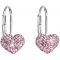 Stříbrné náušnice visací s krystaly Swarovski růžové srdce 31125.3
