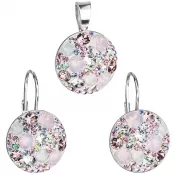 Sada šperků s krystaly Swarovski náušnice a přívěsek růžové kulaté 39117.3