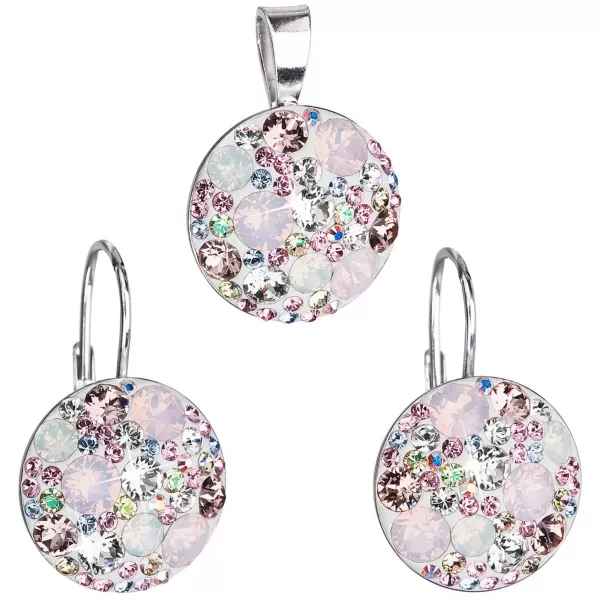 Sada šperků s krystaly Swarovski náušnice a přívěsek růžové kulaté 39117.3