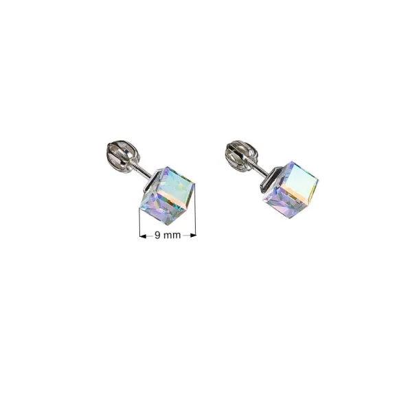 Stříbrné náušnice pecka s krystaly Swarovski AB efekt kostička 31030.2