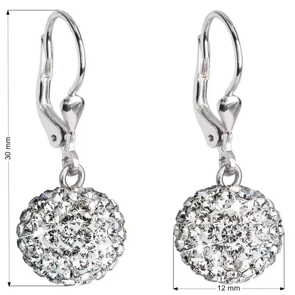 Stříbrné náušnice visací s krystaly Swarovski bílé kulaté 31109.1