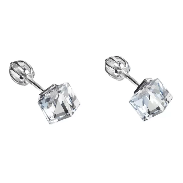 Stříbrné náušnice pecka s krystaly Swarovski bílá kostička 31030.1
