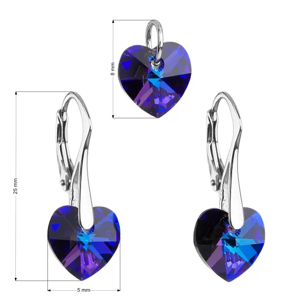 Sada šperků s krystaly Swarovski náušnice a přívěsek modrá srdce 39003.5 heliotrope