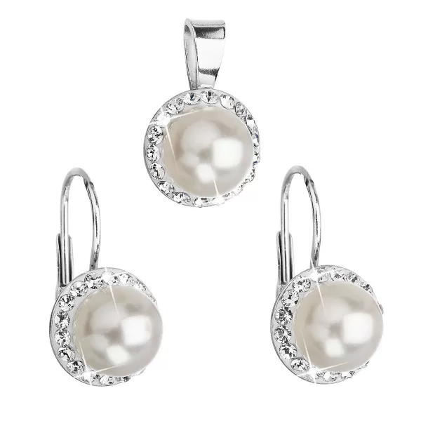 Sada šperků s krystaly Swarovski náušnice a přívěsek bílá perla kulaté 39091.1