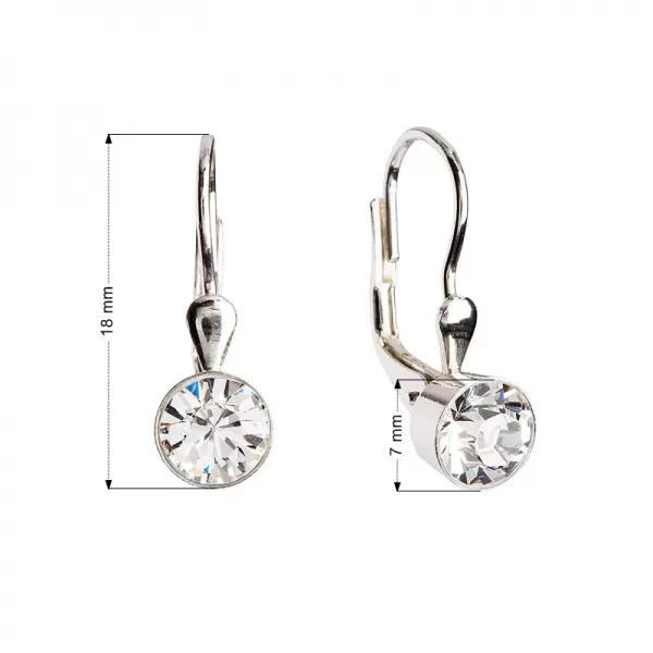 Stříbrné náušnice visací s krystaly Swarovski bílé kulaté 31112.1