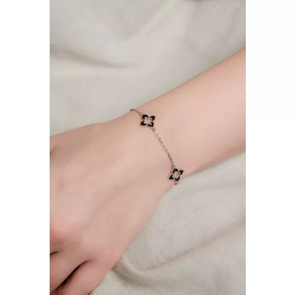 Dámský náramek stříbro 925 černou květinou PKL-4045