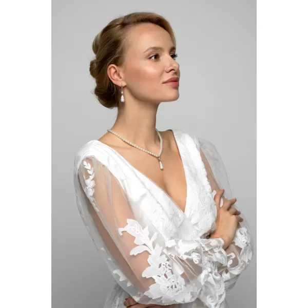 Sada šperků se syntetickými perlami a krystaly Swarovski náušnice a přívěsek bílá slza 39121.1