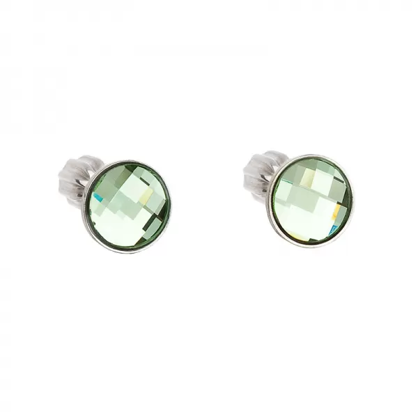 Stříbrné náušnice pecka s krystaly Swarovski zelené kulaté 31137.3