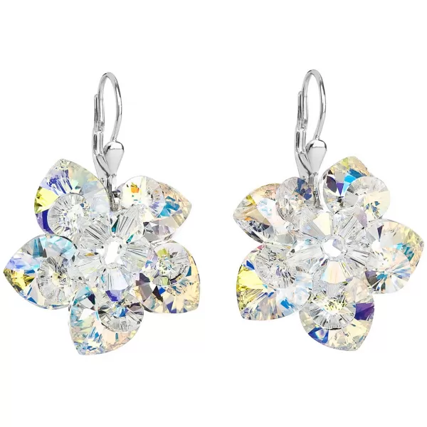 Stříbrné náušnice visací s krystaly Swarovski AB efekt kytička 31130.2