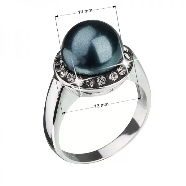 Stříbrný prsten s krystaly Swarovski a zelenou perlou 35021.3