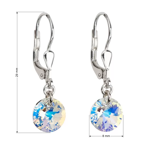 Stříbrné náušnice visací s krystaly Swarovski AB efekt kulaté 31134.2