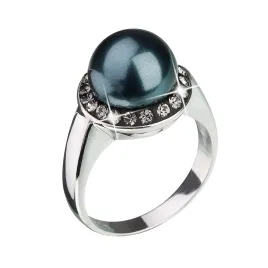 Stříbrný prsten s krystaly Swarovski a zelenou perlou 35021.3