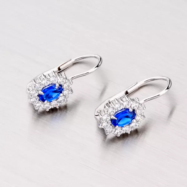 Dámské náušnice bílé zlato 585 zirkon a modré safíry kameny 358-0041M