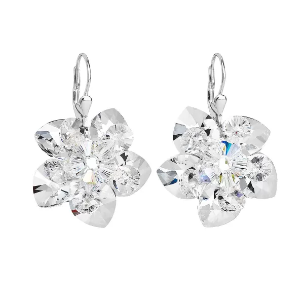 Stříbrné náušnice visací s krystaly Swarovski bílá kytička 31130.1