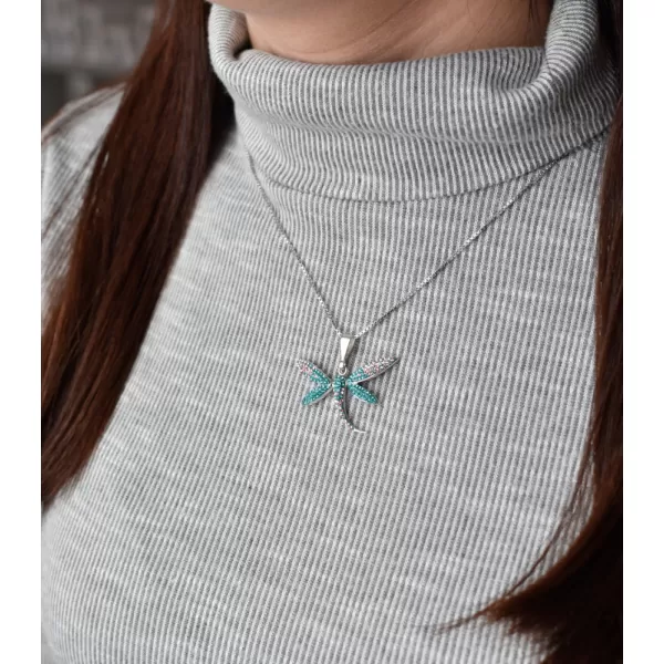 Stříbrný přívěsek s krystaly Swarovski modro-zelená vážka 34164.3