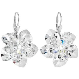 Stříbrné náušnice visací s krystaly Swarovski bílá kytička 31130.1