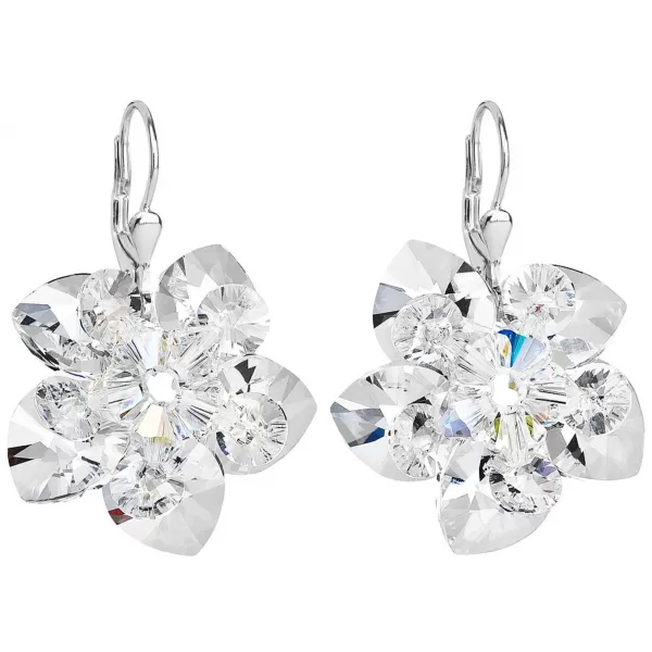 Stříbrné náušnice visací s krystaly Swarovski bílá kytička 31130.1