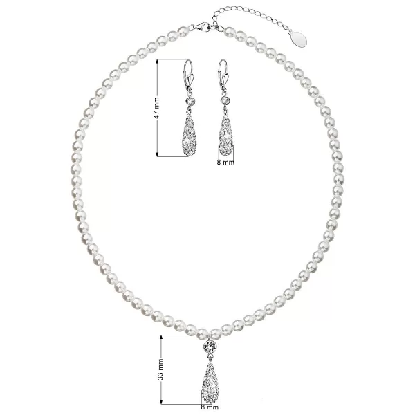 Sada šperků se syntetickými perlami a krystaly Swarovski náušnice a přívěsek bílá slza 39121.1