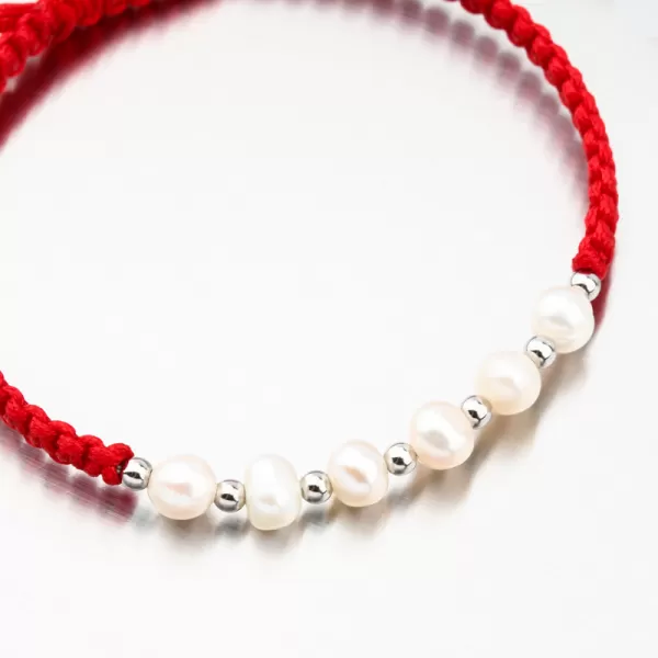 Stříbrný provázkový náramek s perlami BST-14549