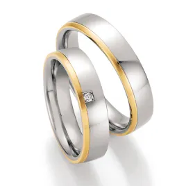 Snubní prsteny ocel přírodní diamant 0.030 ct se zlatem ST-01850