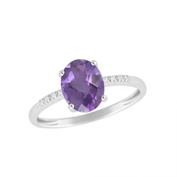 Zlatý prsten s ametystem a diamanty GKW48549