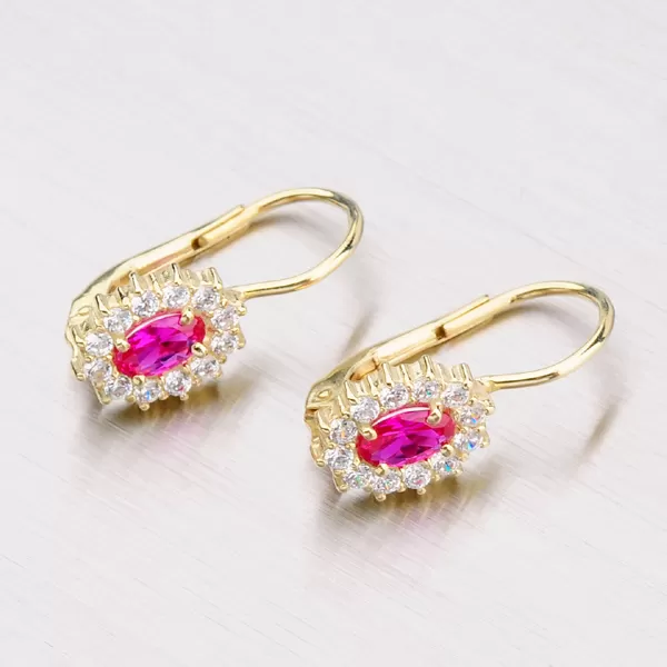 Zlaté náušnice se zirkony a rubínem 353-0041-RUB