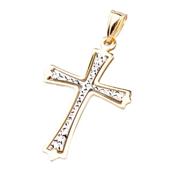 Přívěsek zlato mix 585 gravírovaný křížek 43-2084