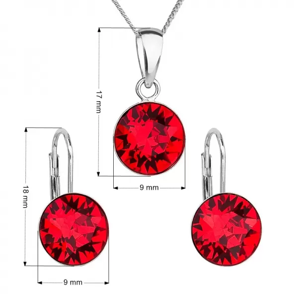 Sada šperků s krystaly Swarovski náušnice, řetízek a přívěsek červené kulaté 39140.3