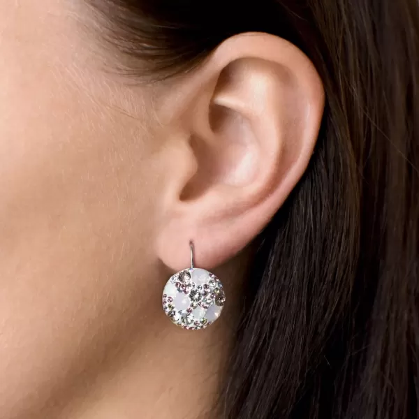 Stříbrné náušnice visací s krystaly Swarovski růžové kulaté 31176.3