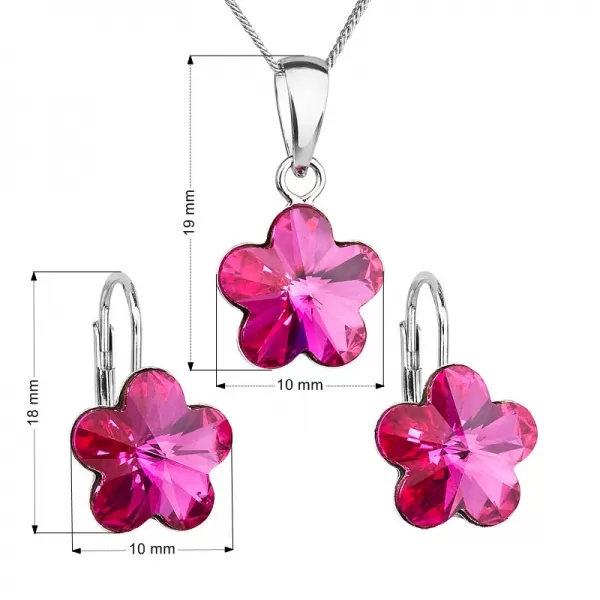Sada šperků s krystaly Swarovski náušnice, řetízek a přívěsek růžová kytička 39143.3 fuchsia