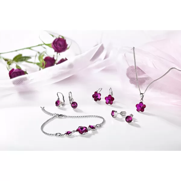Sada šperků s krystaly Swarovski náušnice, řetízek a přívěsek růžová kytička 39143.3 fuchsia