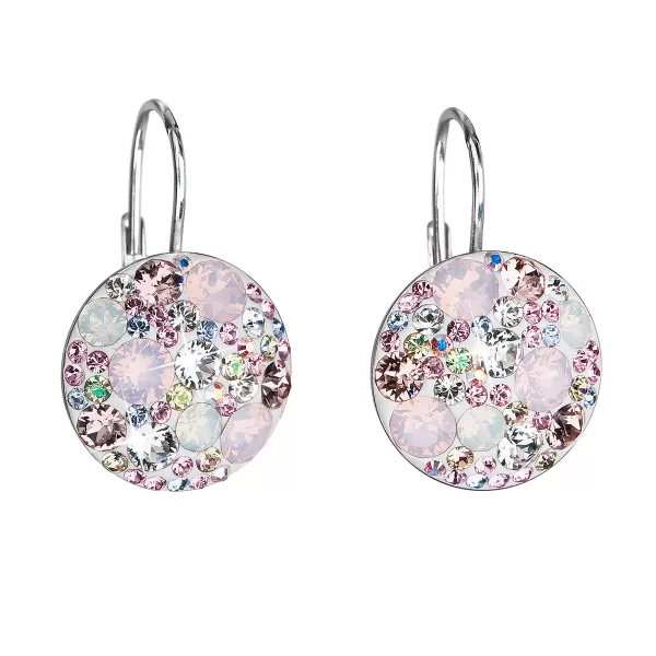 Stříbrné náušnice visací s krystaly Swarovski růžové kulaté 31176.3