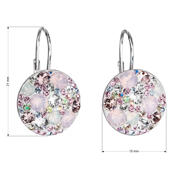 Stříbrné náušnice visací s krystaly Swarovski růžové kulaté 31176.3